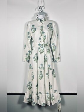 SAULE PARC White Floral Button-Front Maxi Dress with Belt Size XS